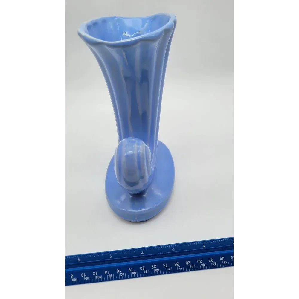 Vintage Blue USA Shawnee Pottery Cornucopia /‎ Vase Planter
